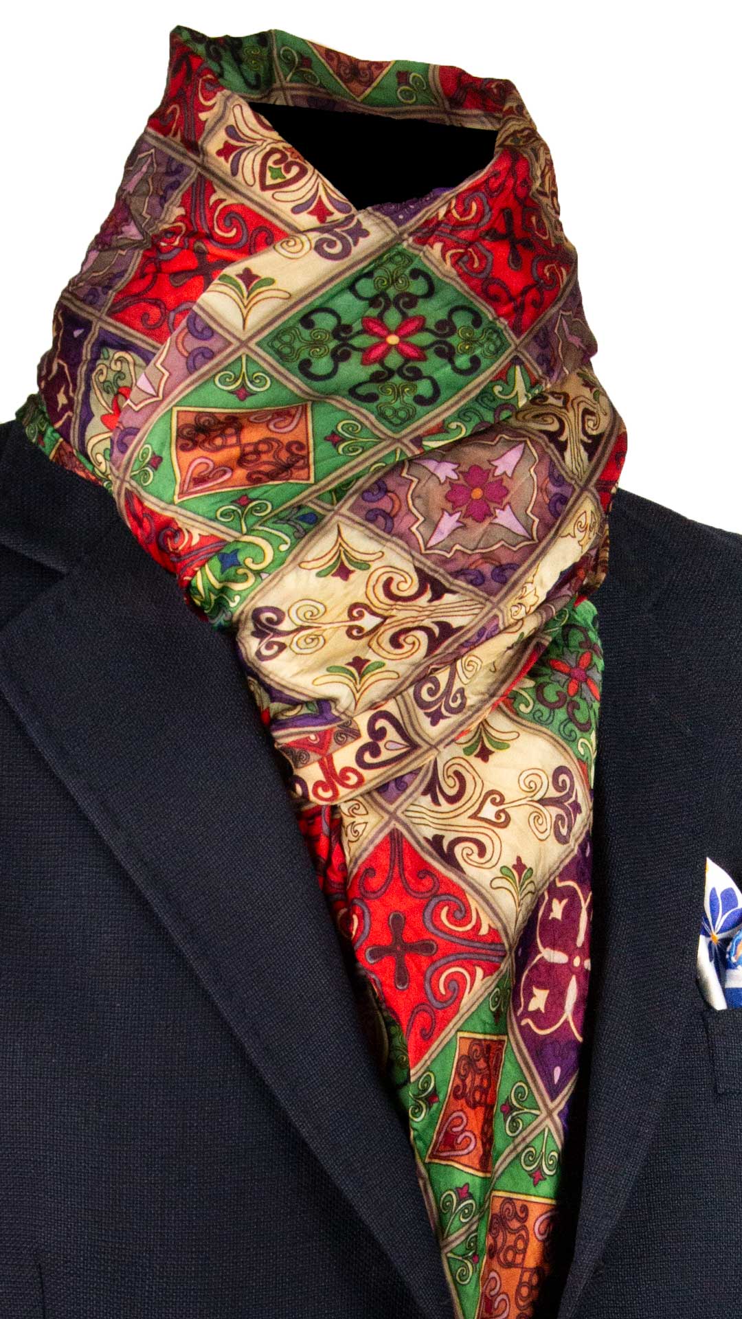 Sciarpa Siciliana Leggera di Seta Délavé con Maioliche Multicolor SD4 Made in Italy Graffeo Cravatte