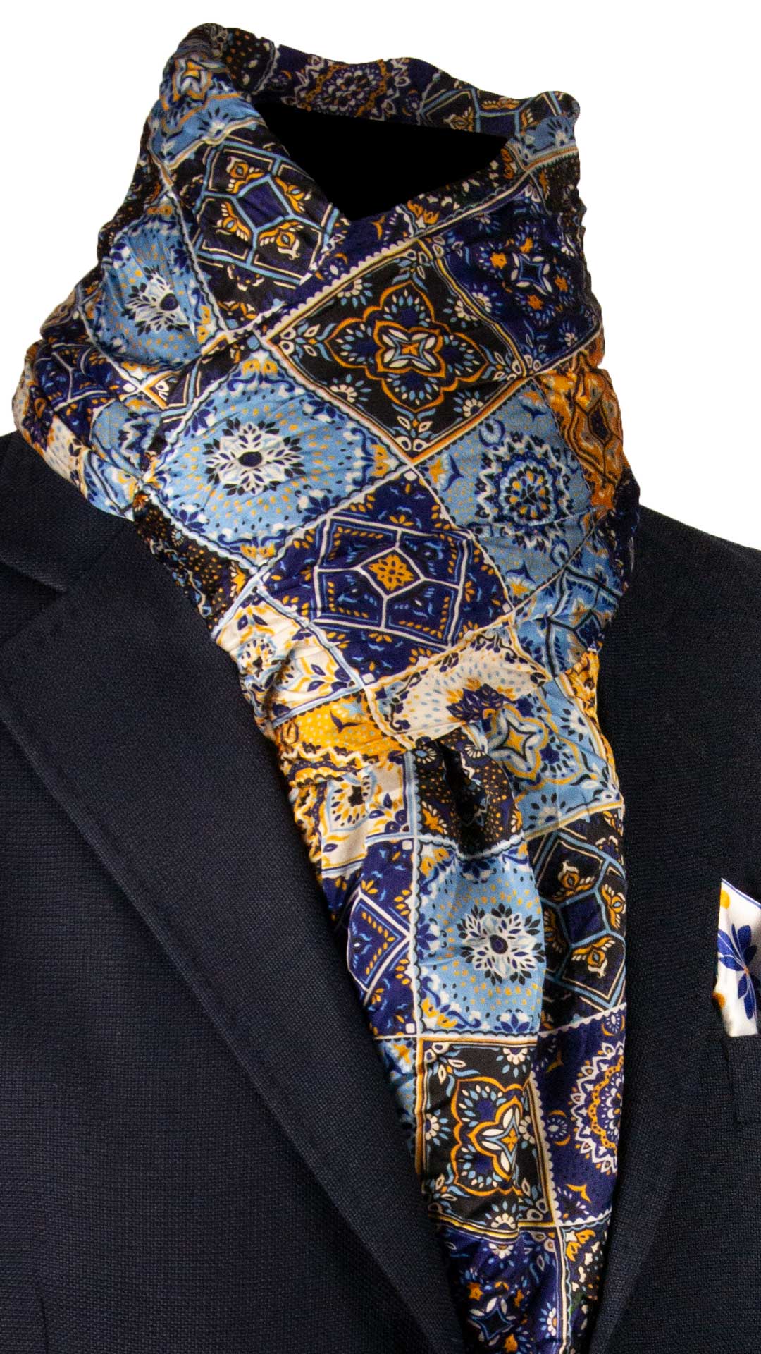 Sciarpa Siciliana Leggera di Seta Délavé con Maioliche Multicolor SD5 Made in Italy Graffeo Cravatte