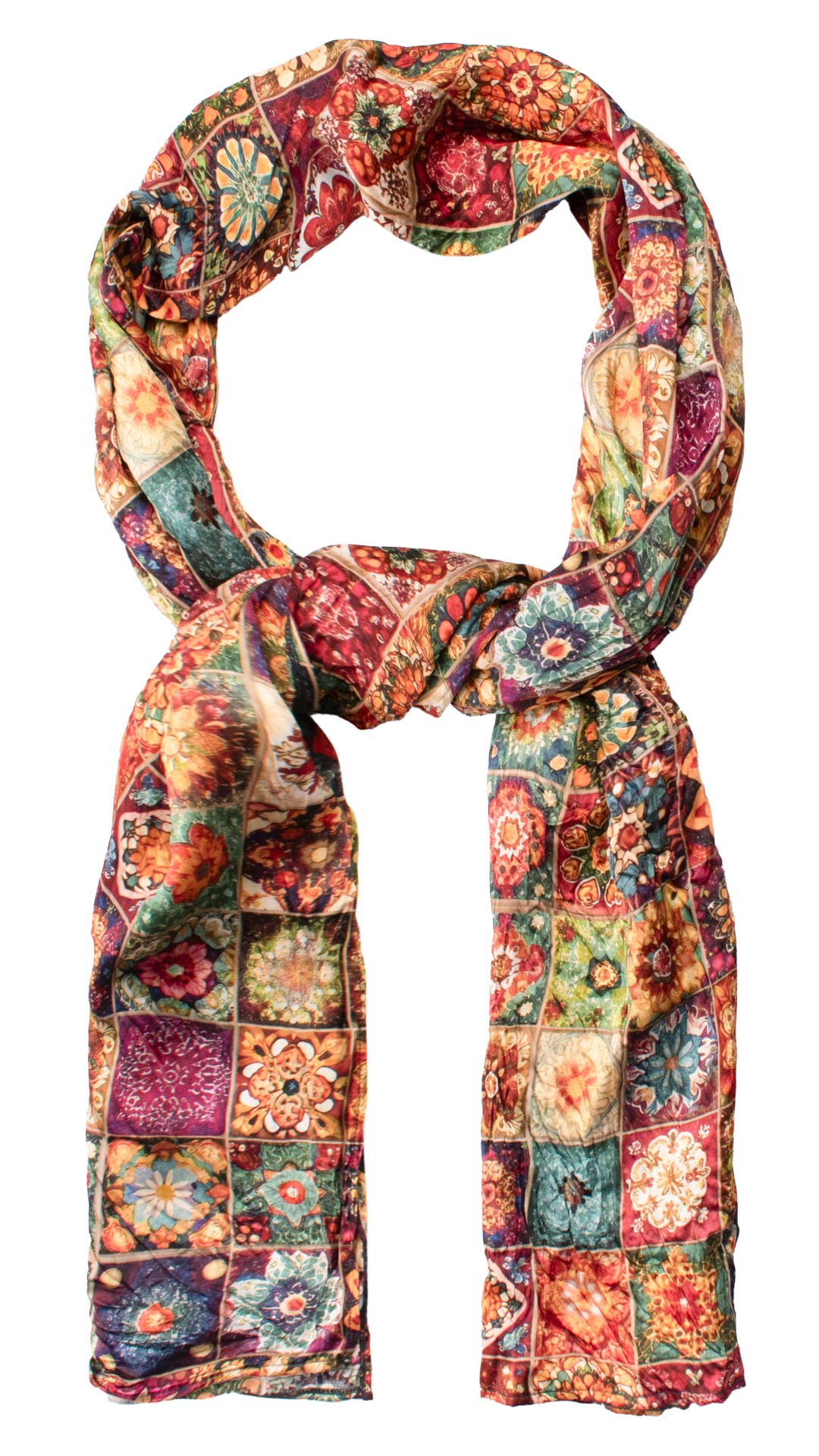 Sciarpa Siciliana Leggera di Seta Délavé con Maioliche Multicolor SD7 Made in Italy Graffeo Cravatte Anello