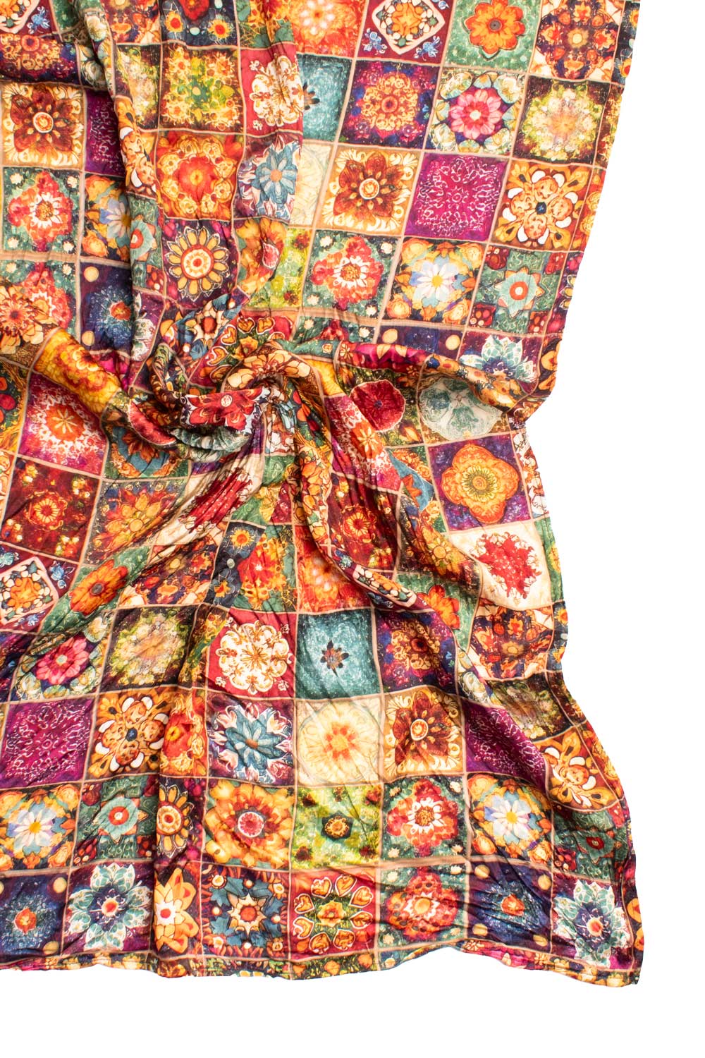 Sciarpa Siciliana Leggera di Seta Délavé con Maioliche Multicolor SD7 Made in Italy Graffeo Cravatte Tessuto