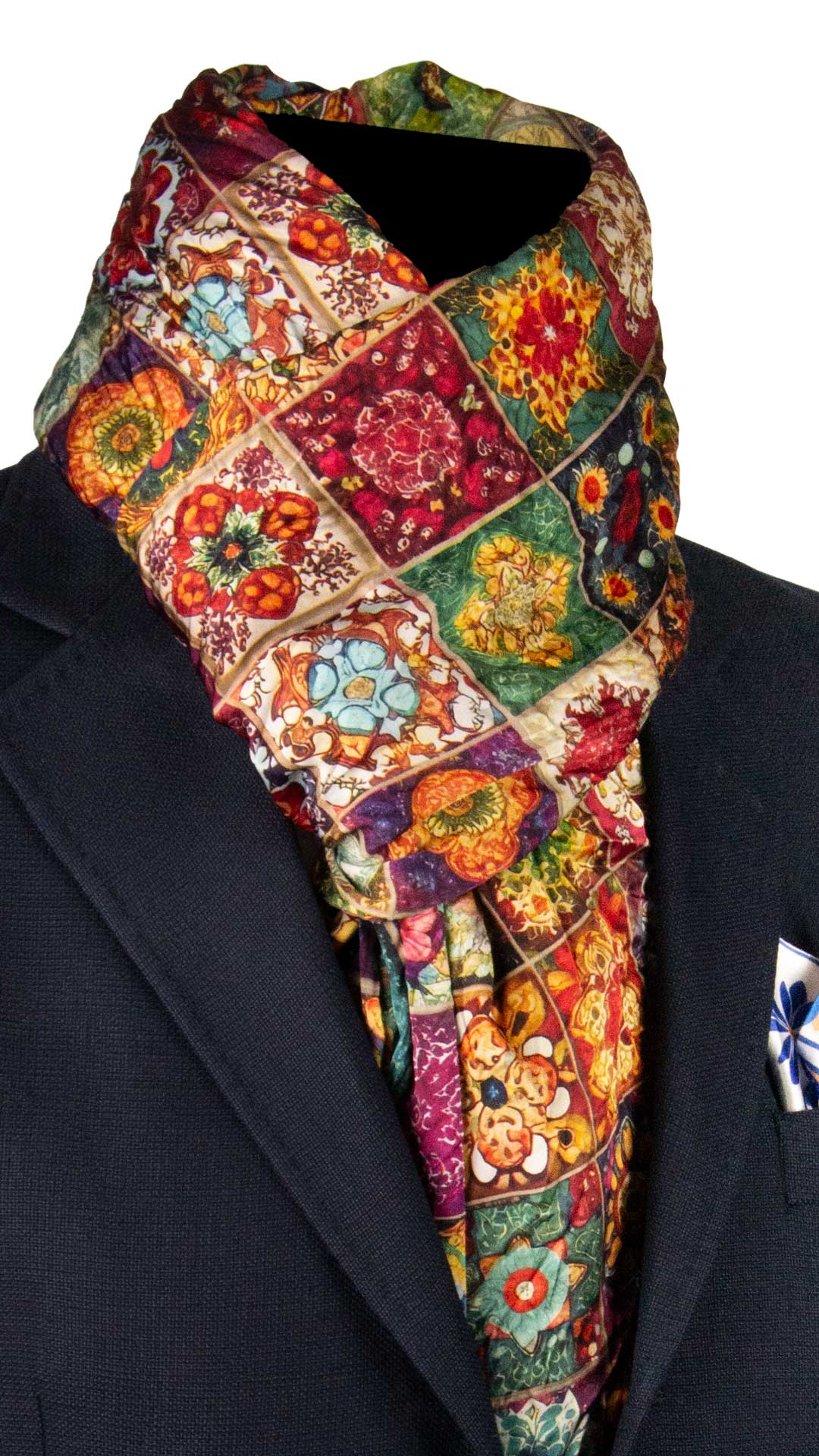 Sciarpa Siciliana Leggera di Seta Délavé con Maioliche Multicolor SD7 Made in Italy Graffeo Cravatte
