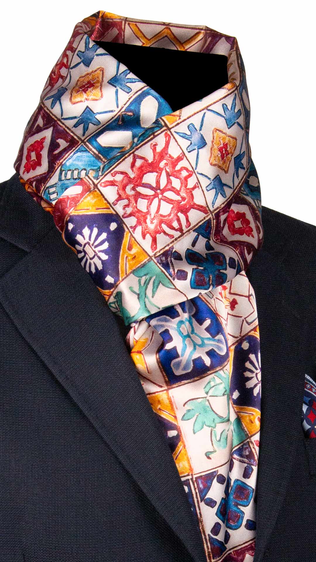 Sciarpa Siciliana Stampa di Raso con Maioliche Multicolor S10 Made in Italy Graffeo Cravatte