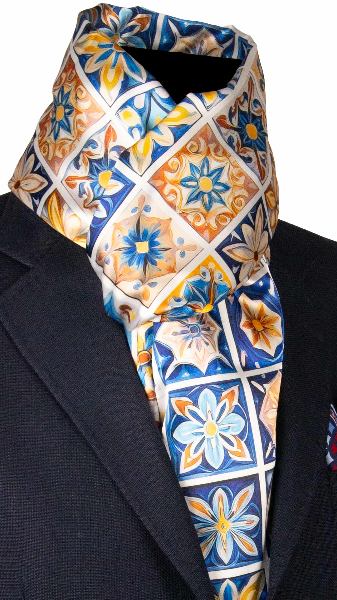 Sciarpa Siciliana Stampa di Raso con Maioliche Multicolor S14 Made in Italy Graffeo Cravatte