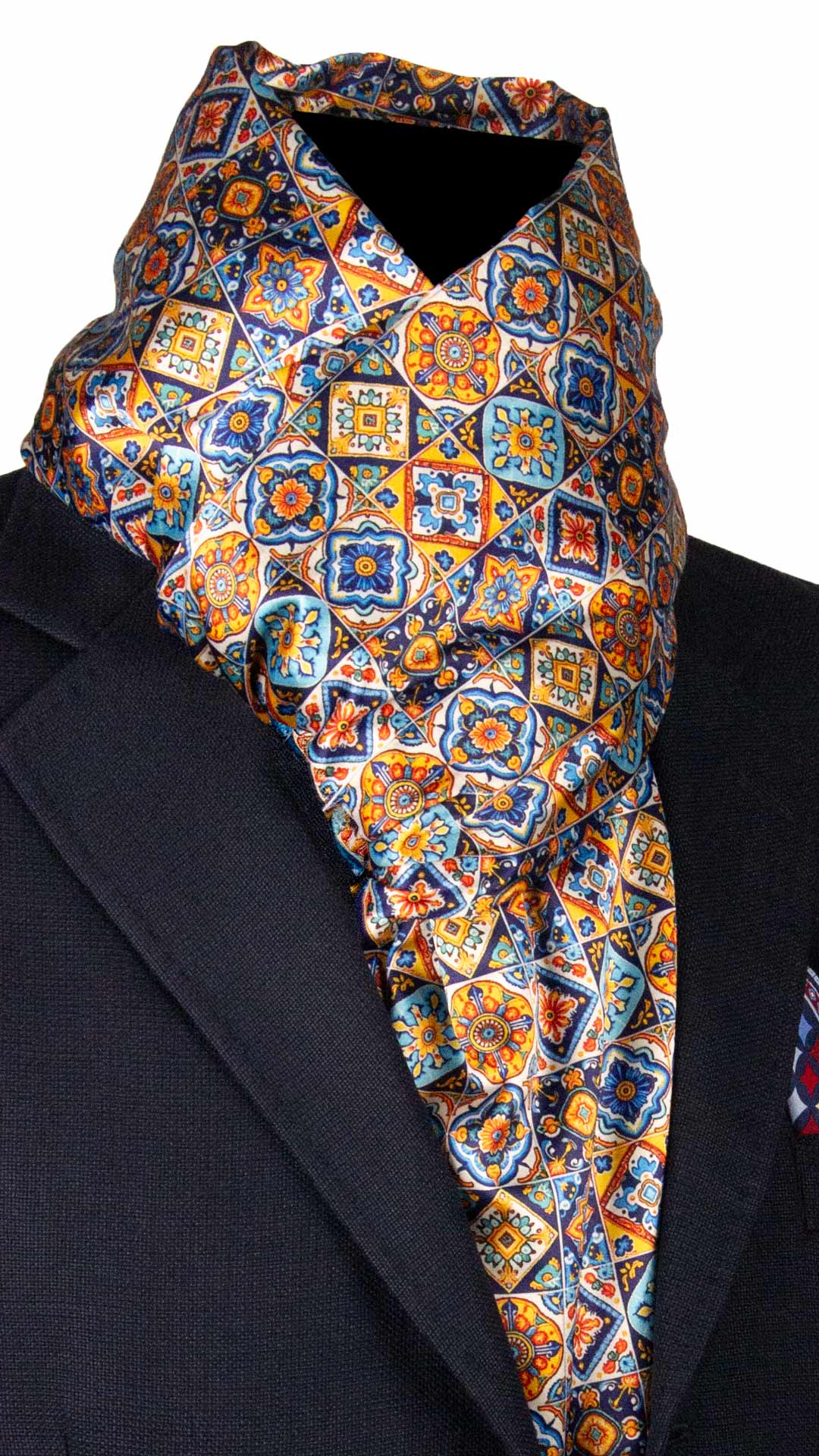 Sciarpa Siciliana Stampa di Raso con Maioliche Multicolor S2 Made in Italy Graffeo Cravatte