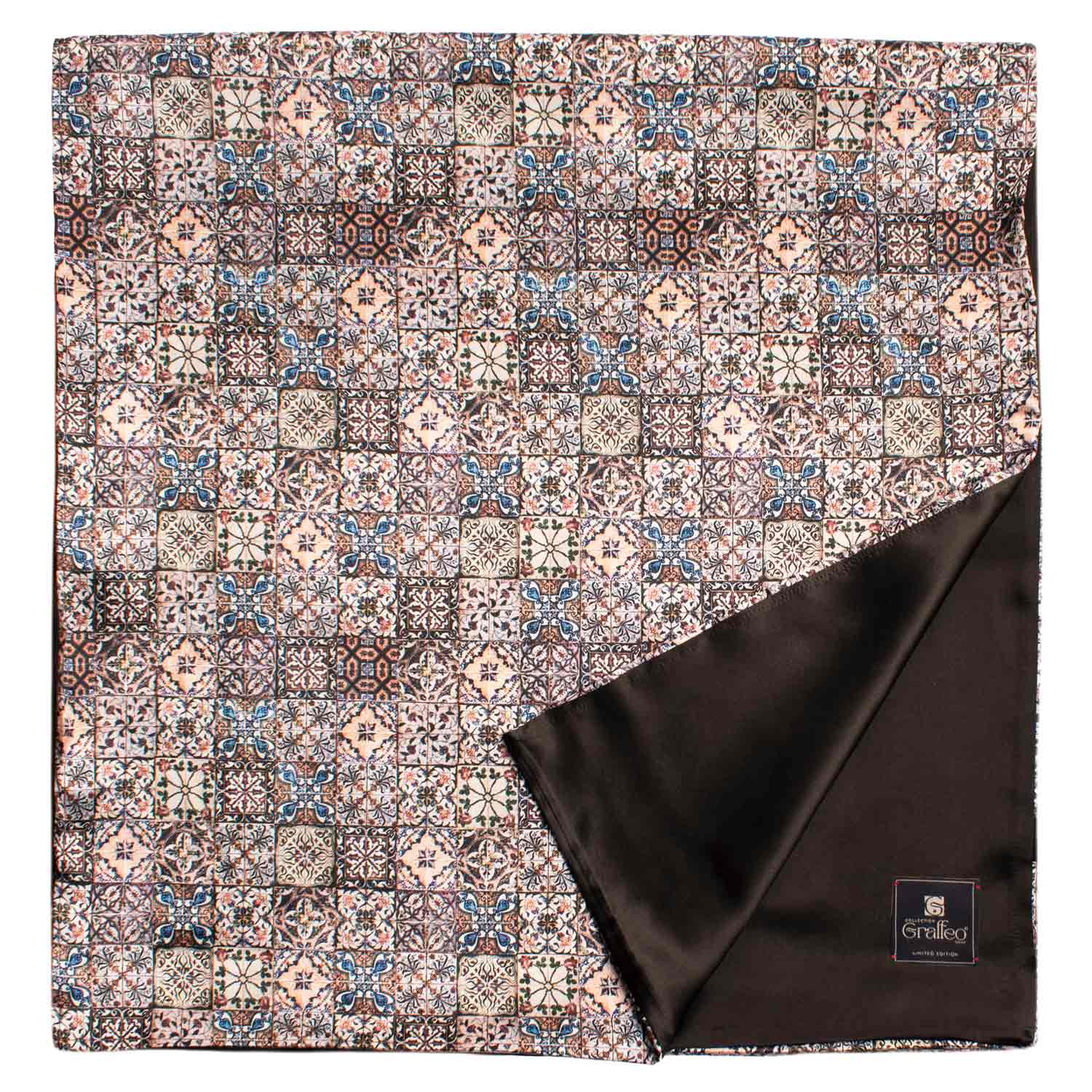 Sciarpa Siciliana Stampa di Raso con Maioliche Multicolor S4 Made In Italy Graffeo Cravatte Retro