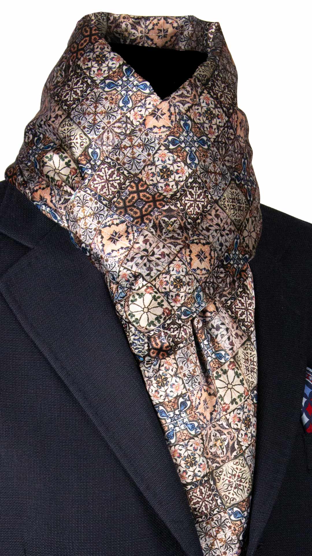 Sciarpa Siciliana Stampa di Raso con Maioliche Multicolor S4 Made In Italy Graffeo Cravatte