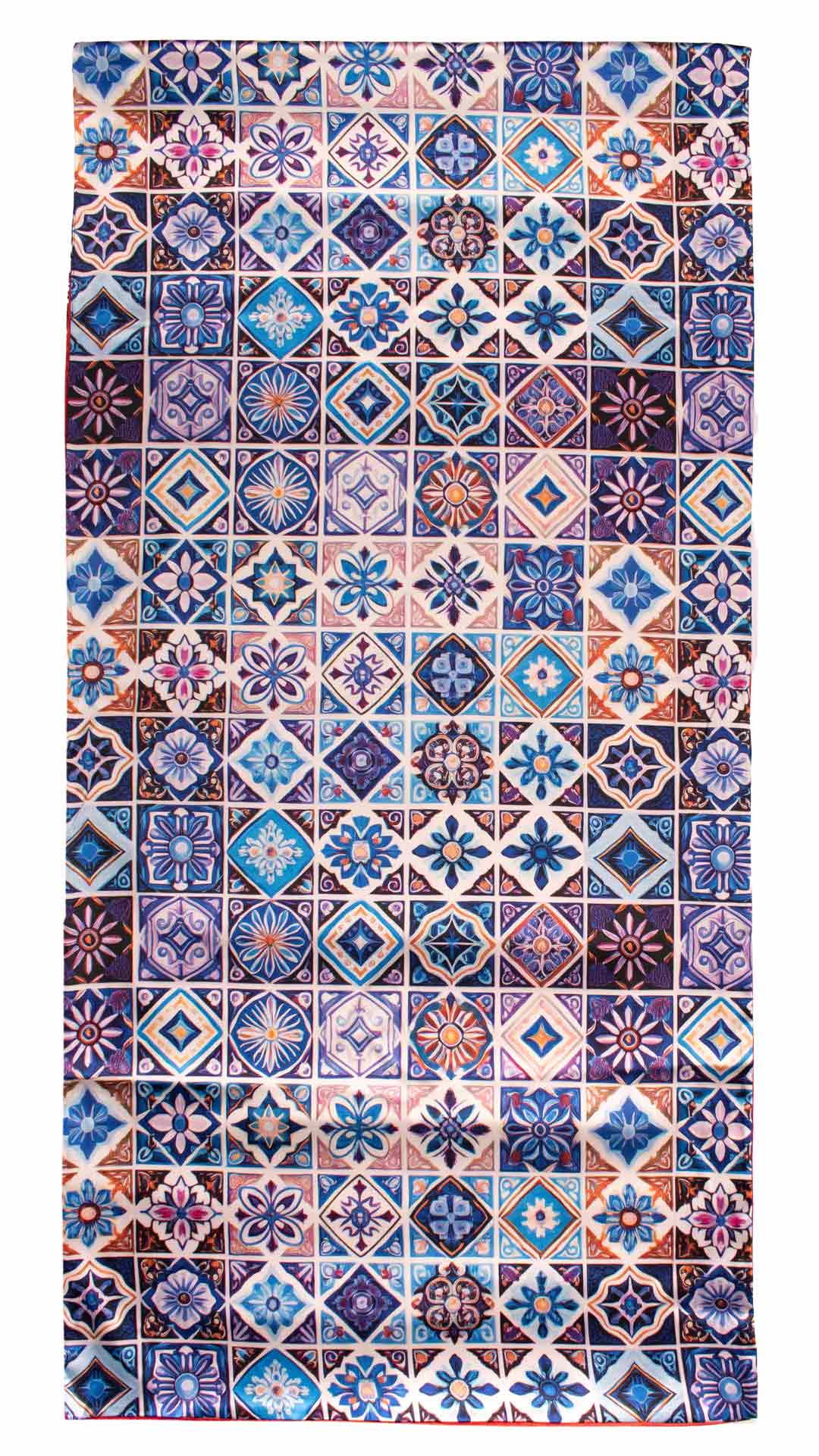 Sciarpa Siciliana Stampa di Raso con Maioliche Multicolor S8 Made in Italy Graffeo Cravatte Intera