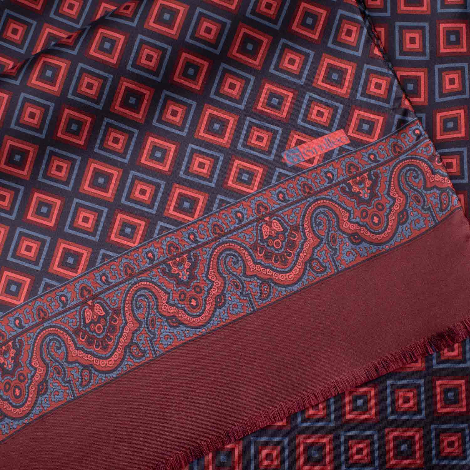 Sciarpa-ad-una-Foglia-di-Seta-Blu-Fantasia-Bordeaux-Avio-Rosa-Antico-SF38
Dettaglio