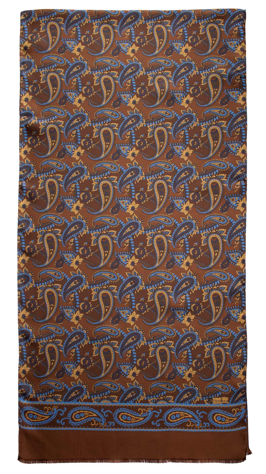 Sciarpa-ad-una-Foglia-di-Seta-Marrone-Paisley-Celeste-Blu-Beige-SF32
Intera