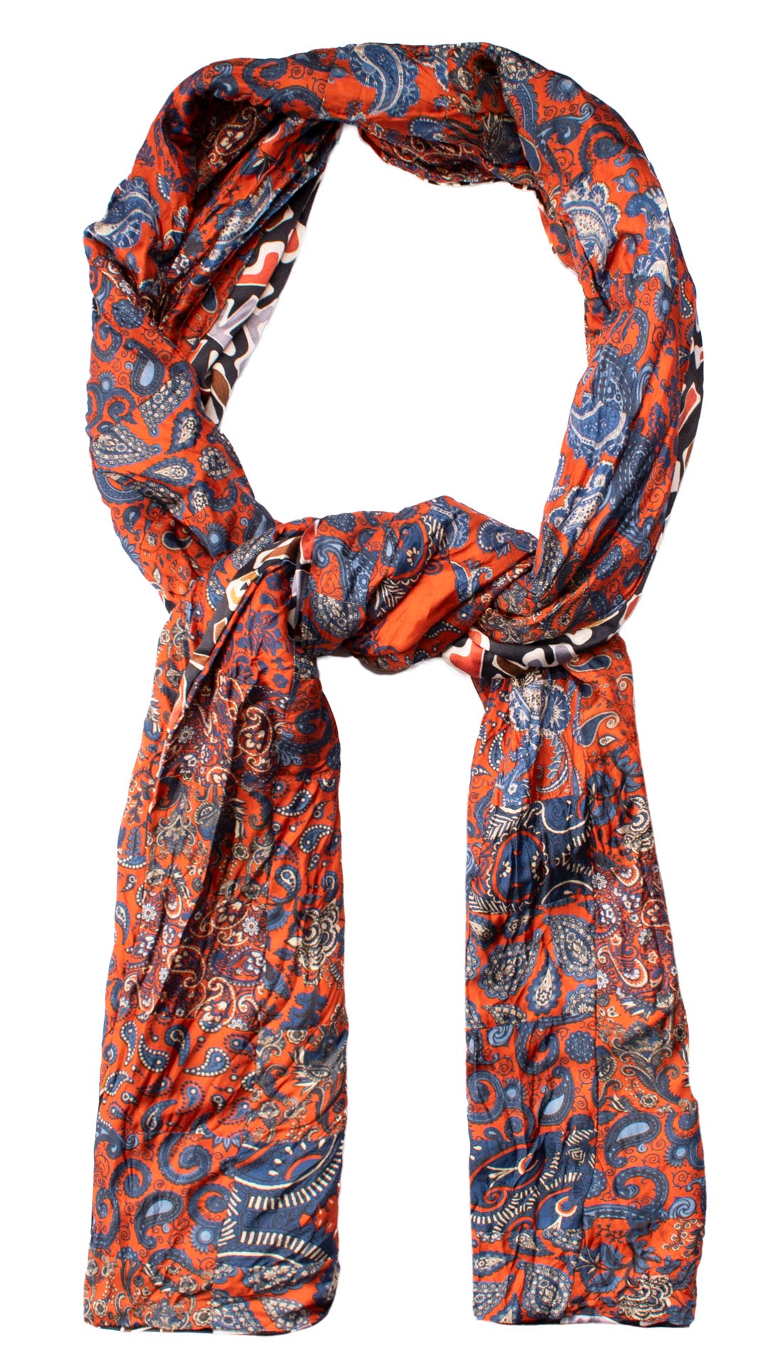 Sciarpa di Seta Arancione Micro Mosaico Vintage Patchwork Paisley Bluette Bianco S720 Made in Italy Graffeo Cravatte Anello
