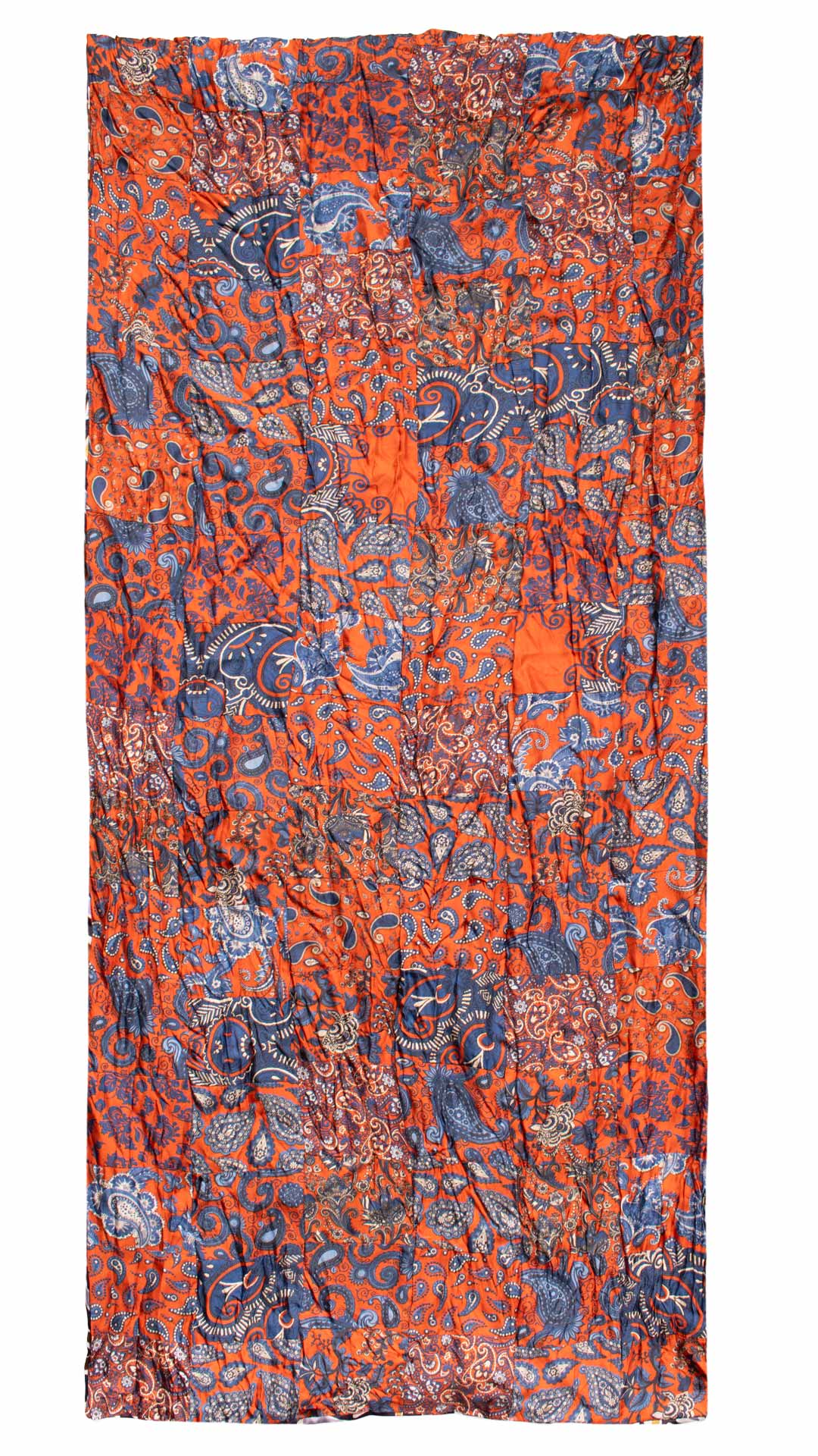 Sciarpa di Seta Arancione Micro Mosaico Vintage Patchwork Paisley Bluette Bianco S720 Made in Italy Graffeo Cravatte Intera