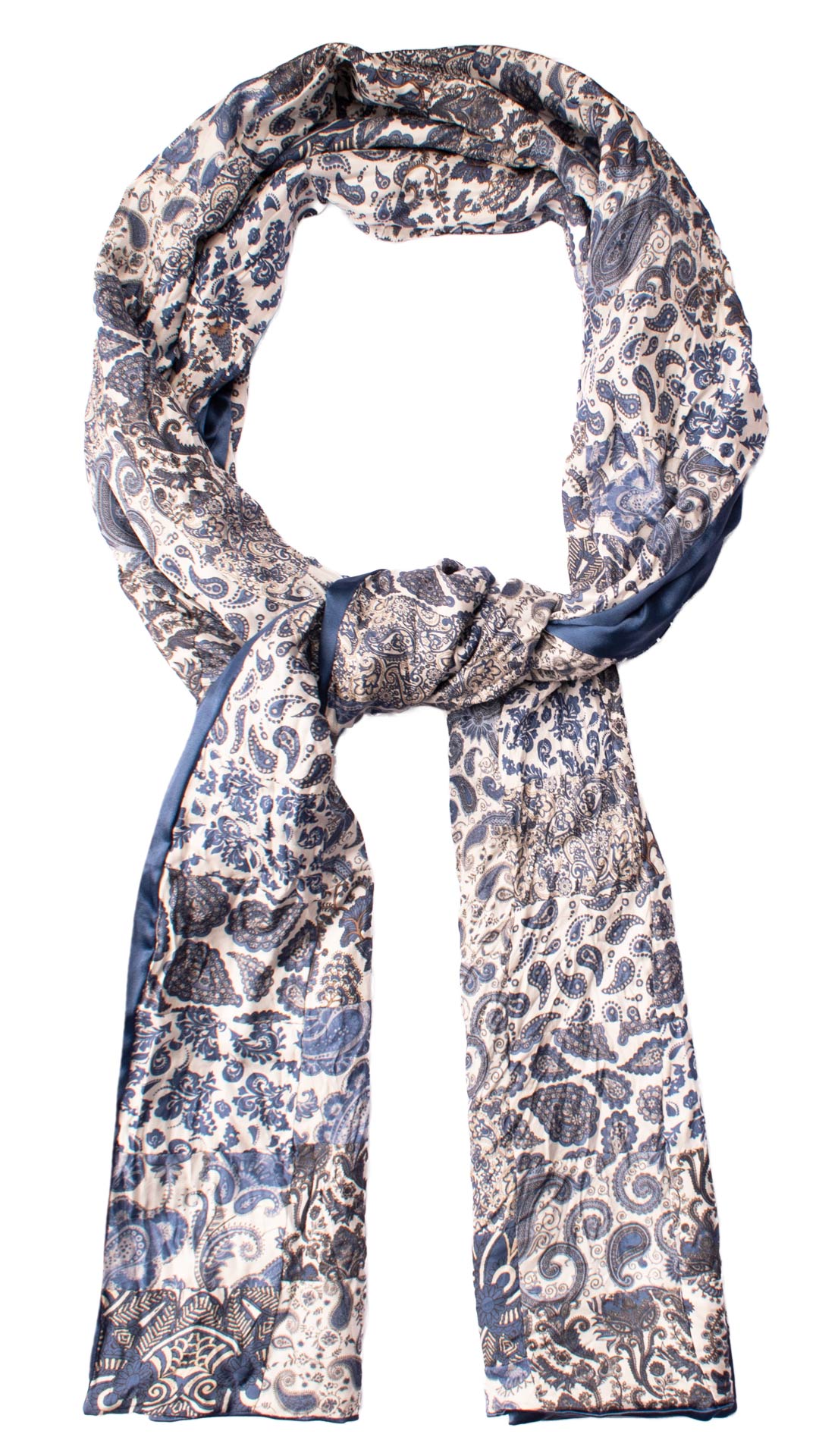 Sciarpa di Seta Bianca Micro Mosaico Vintage Patchwork Paisley Celeste Beige S722 Made in Italy Graffeo Cravatte Anello