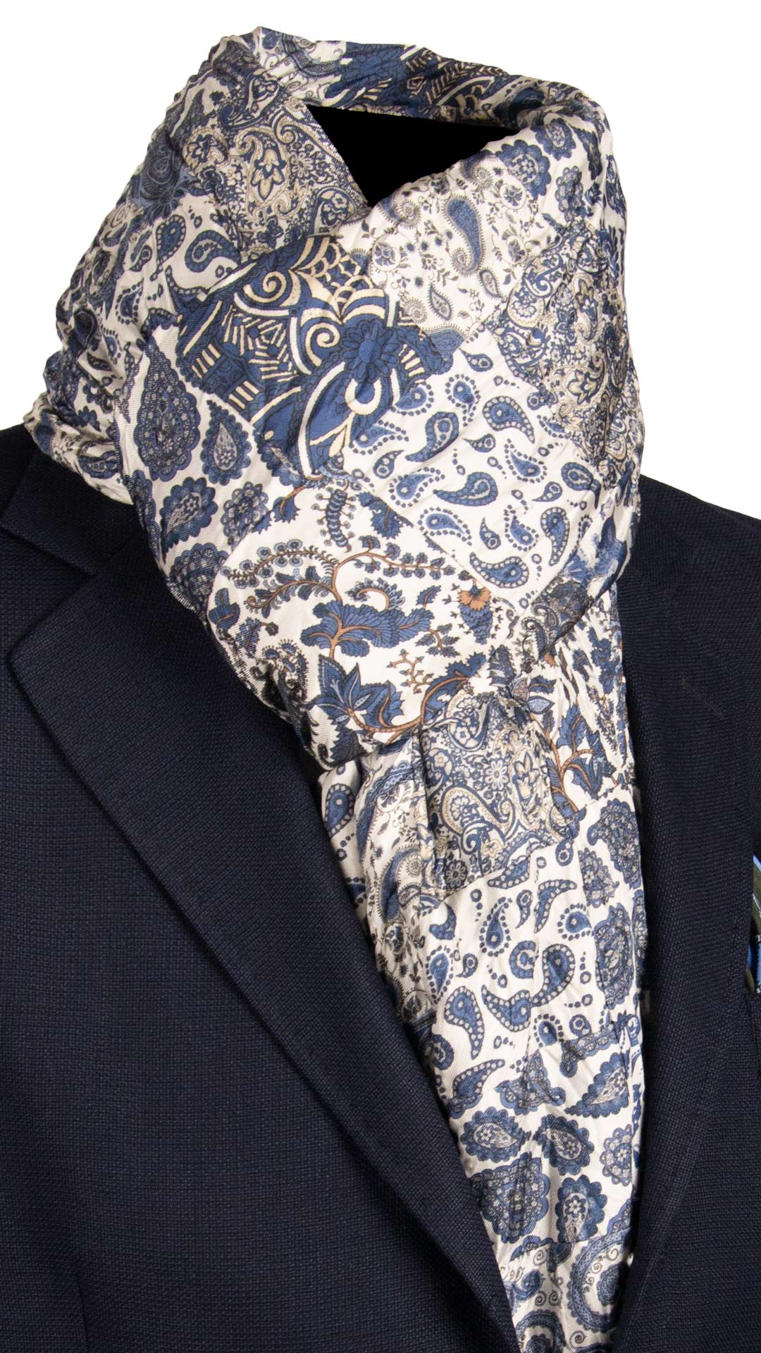 Sciarpa di Seta Bianca Micro Mosaico Vintage Patchwork Paisley Celeste Beige S722 Made in Italy Graffeo Cravatte