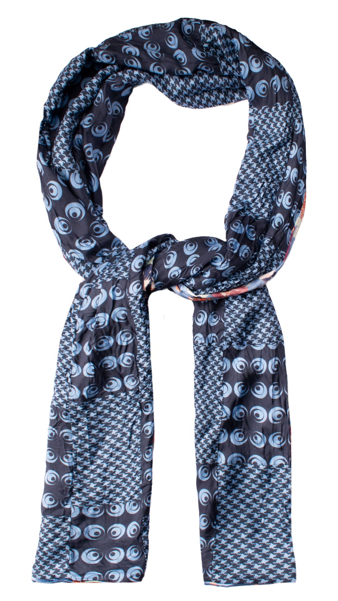 Sciarpa di Seta Blu Vintage Patchwork Fantasia Azzurra S707 Made in Italy Graffeo Cravatte Anello