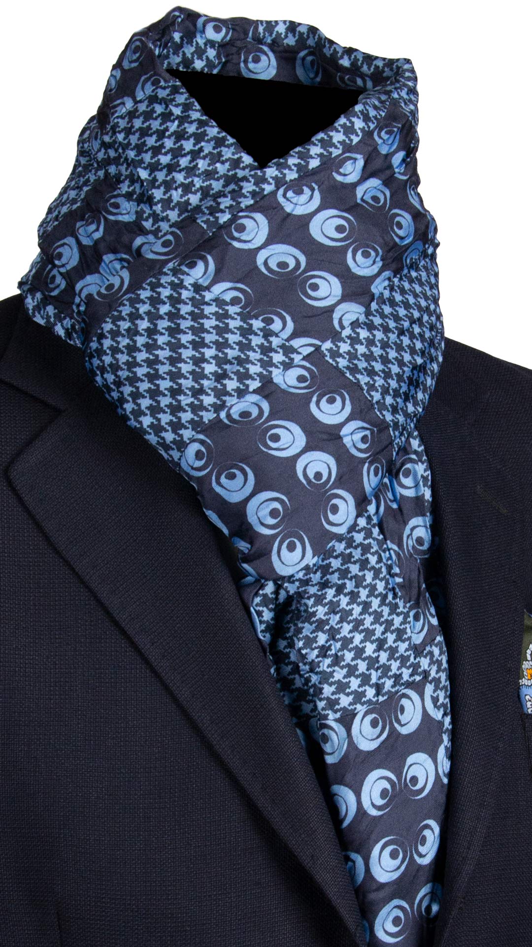 Sciarpa di Seta Blu Vintage Patchwork Fantasia Azzurra S707 Made in Italy Graffeo Cravatte