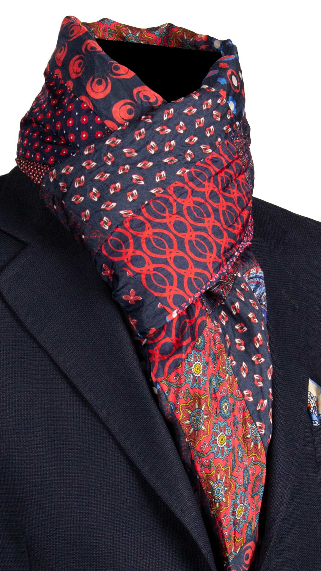 Sciarpa-di-Seta-Blu-Vintage-Patchwork-Fantasia-Multicolor- S697