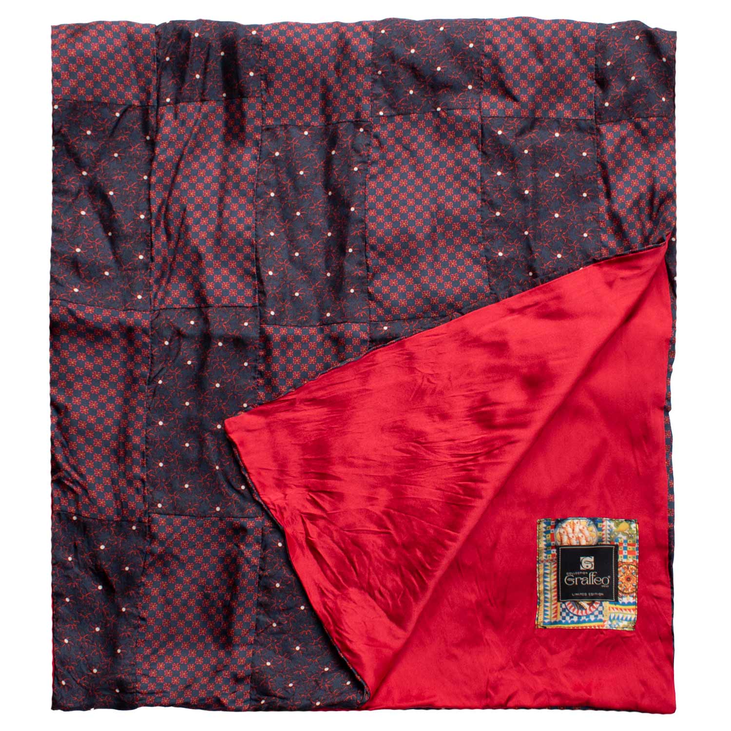 Sciarpa-di-Seta-Blu-Vintage-Patchwork-Fantasia-Rossa-Bianca- S659
Dettaglio