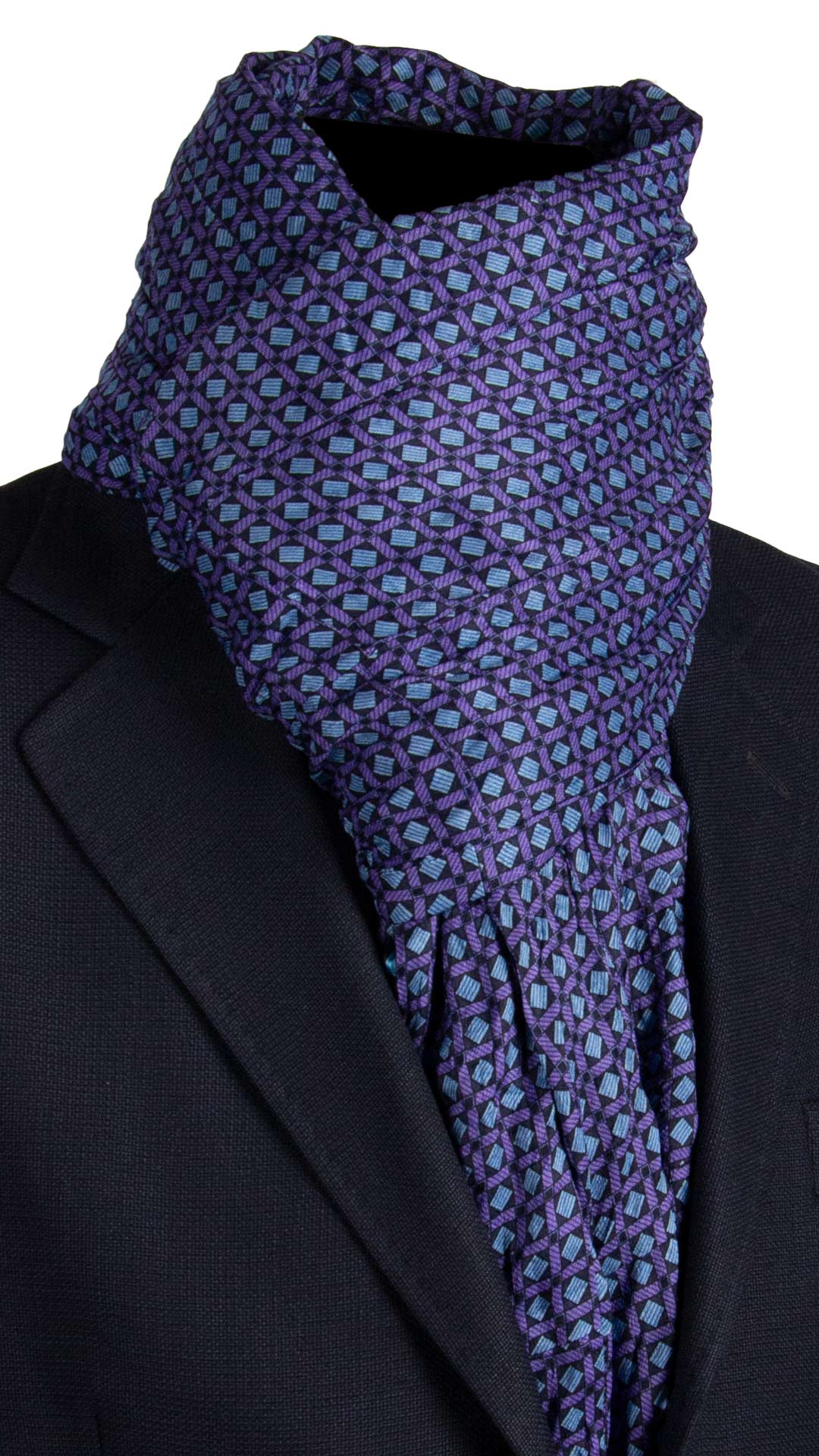 Sciarpa di Seta Blu Vintage Patchwork Fantasia Viola Celeste S736 Made in Italy Graffeo Cravatte