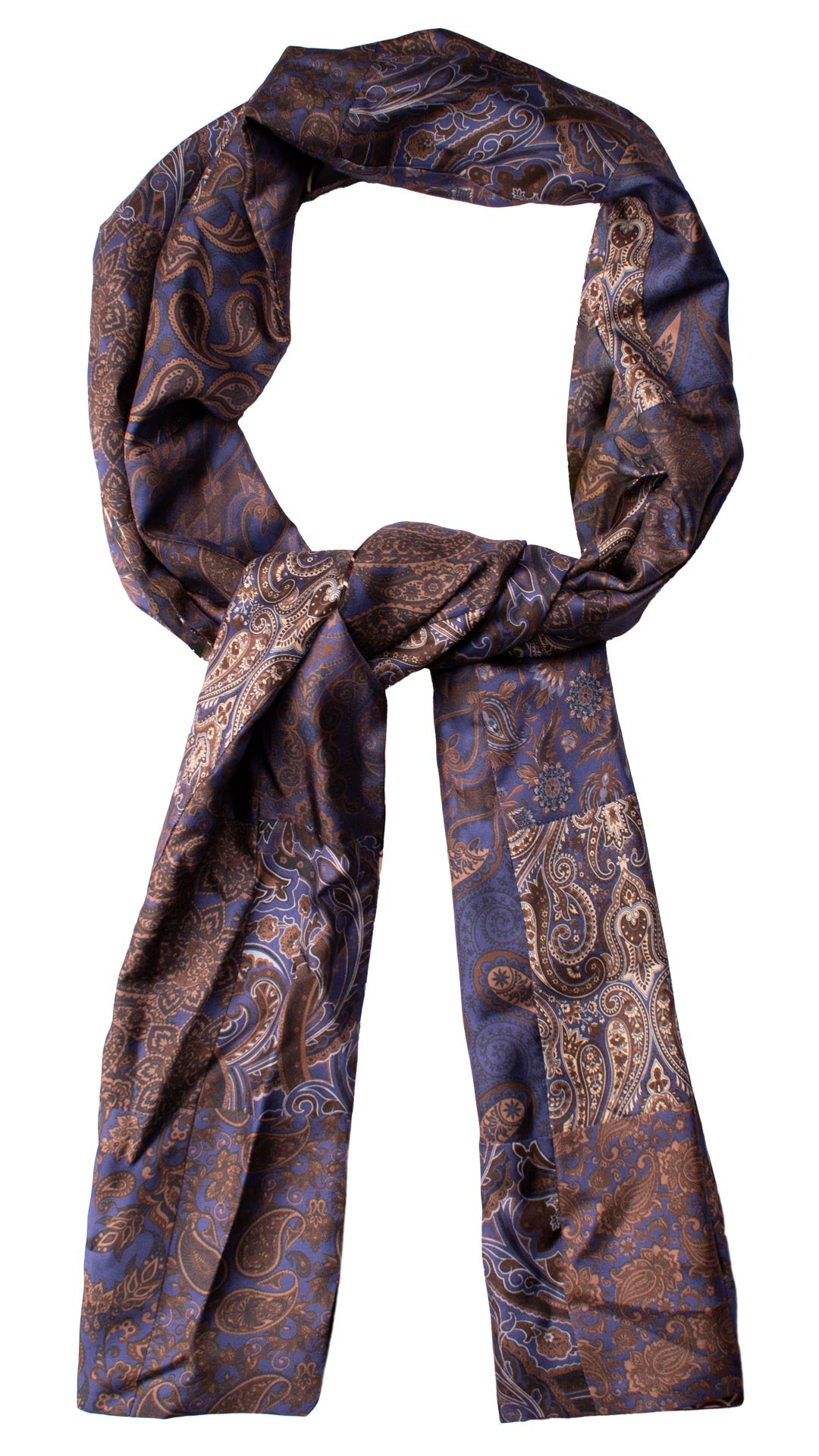 Sciarpa di Seta Bluette Patchwork Paisley Marrone Celeste Made in Italy Graffeo Cravatte Anello