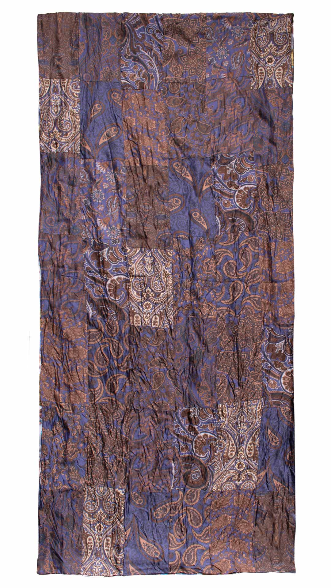 Sciarpa di Seta Bluette Vintage Patchwork Paisley Marrone Celeste Bianco S711 Made in Italy Graffeo Cravatte Intera