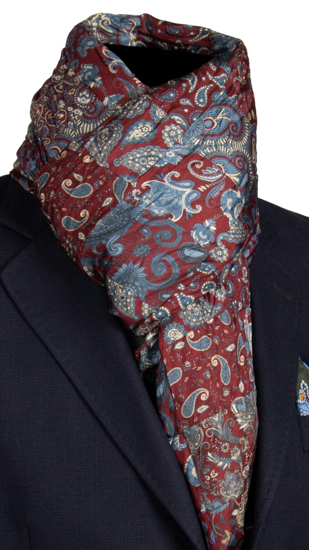 Sciarpa di Seta Bordeaux Micro Mosaico Vintage Patchwork Paisley Celeste Bianco S708 Made in Italy Graffeo Cravatte