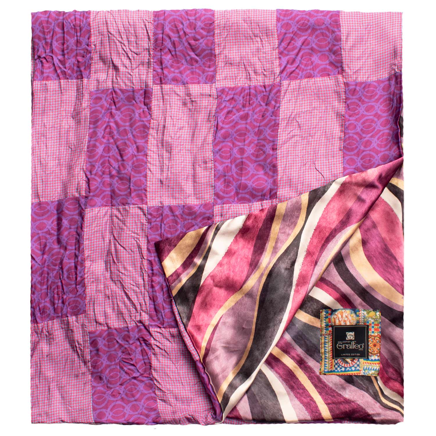 Sciarpa-di-Seta-Borgogna-Vintage-Patchwork-Fantasia-Viola-Celeste- S693
Dettaglio