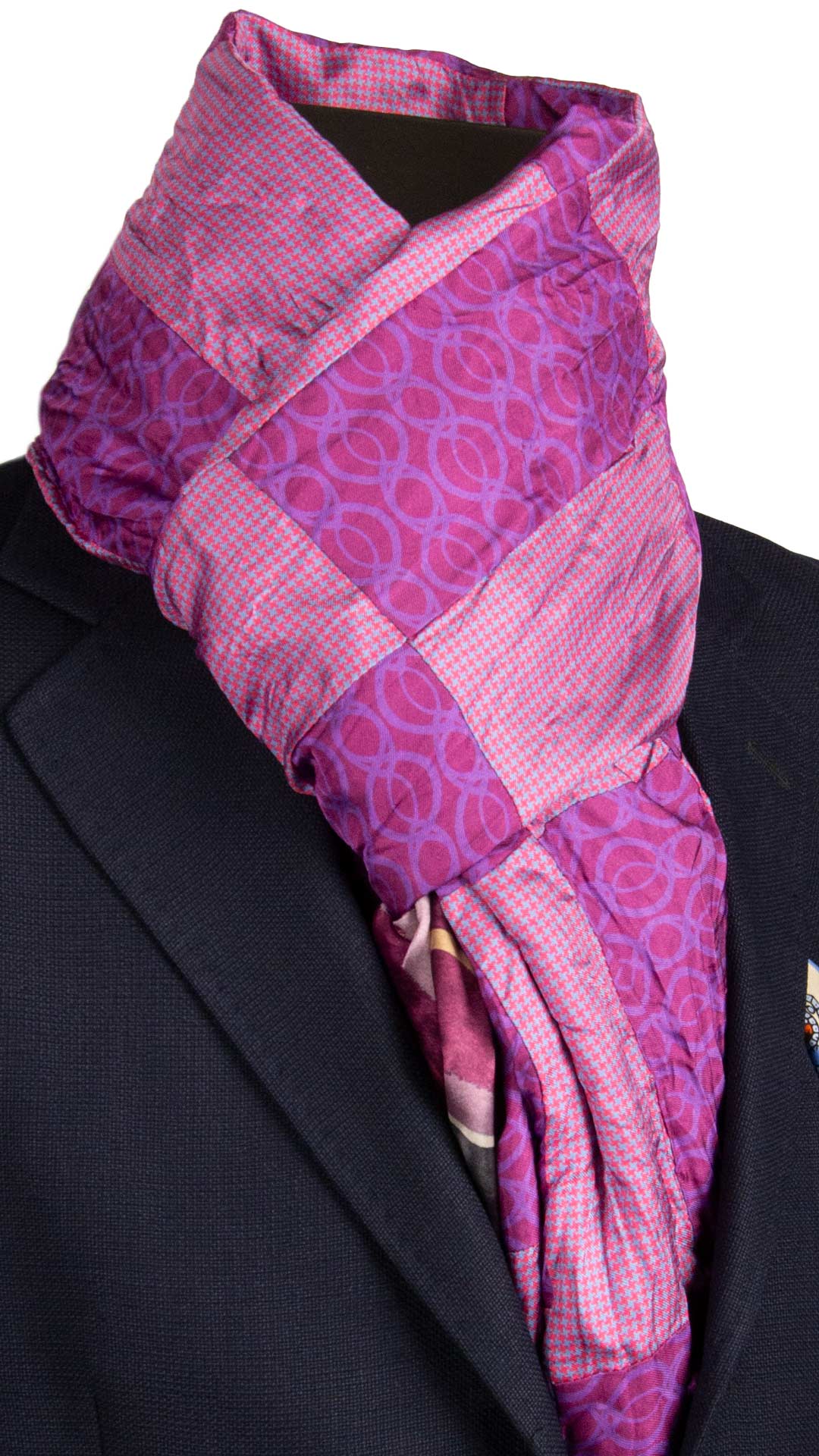 Sciarpa-di-Seta-Borgogna-Vintage-Patchwork-Fantasia-Viola-Celeste- S693