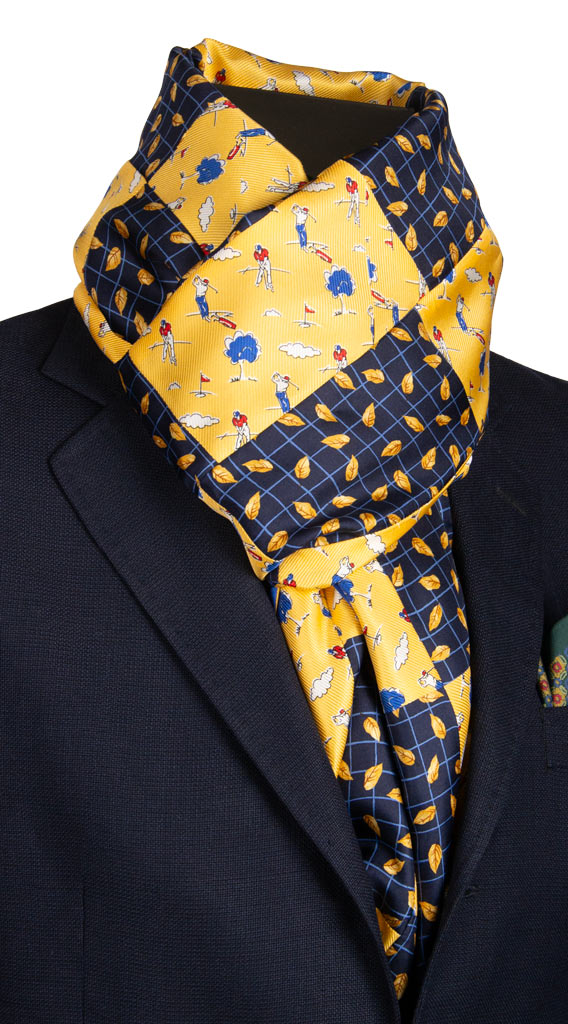 Sciarpa di Seta Gialla Blu Vintage Patchwork Fantasia Multicolor Made in italy Graffeo Cravatte