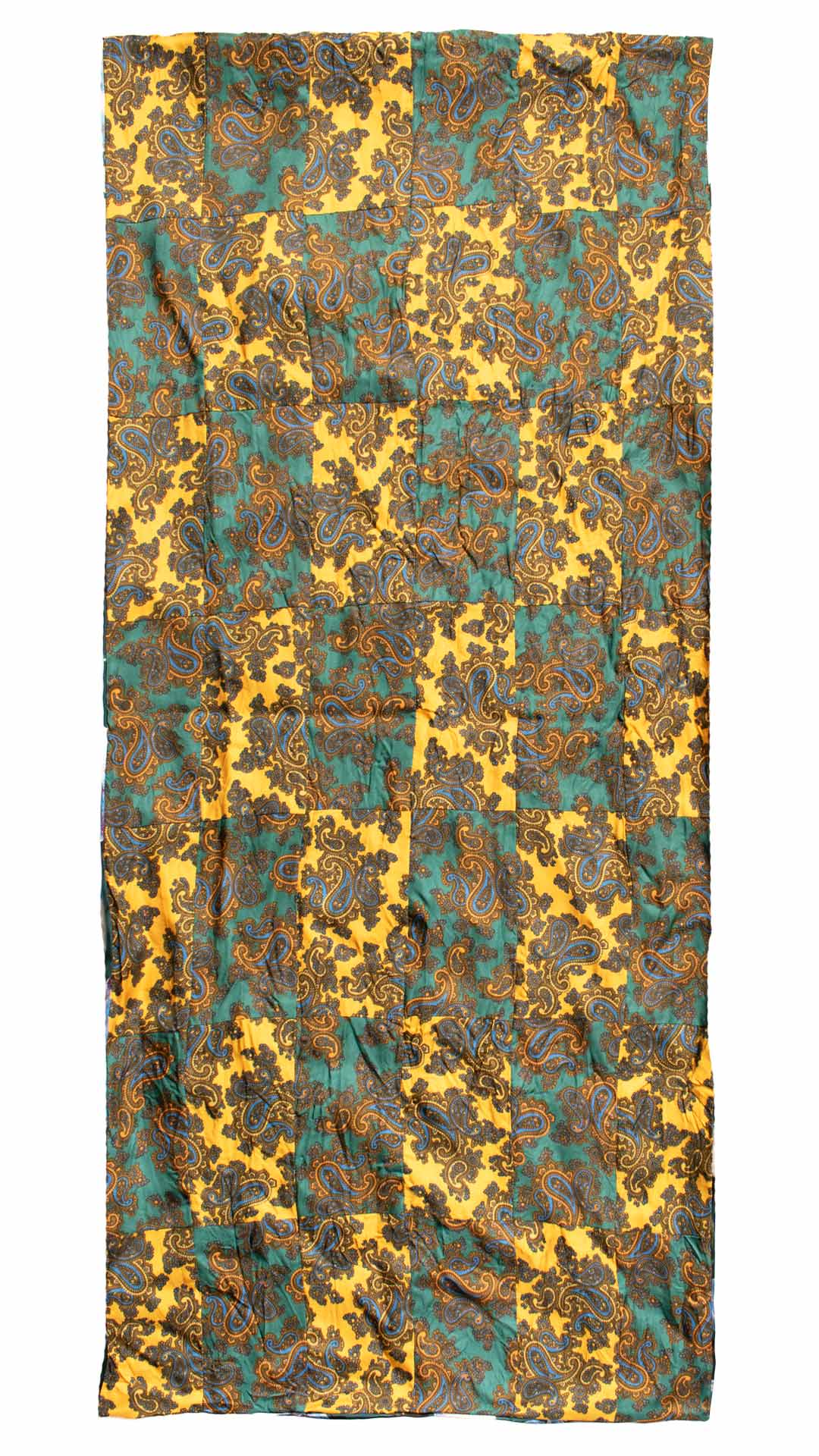 Sciarpa-di-Seta-Giallo-Senape-Verde-Vintage-Patchwork-Paisley-Multicolor- S676
Intera