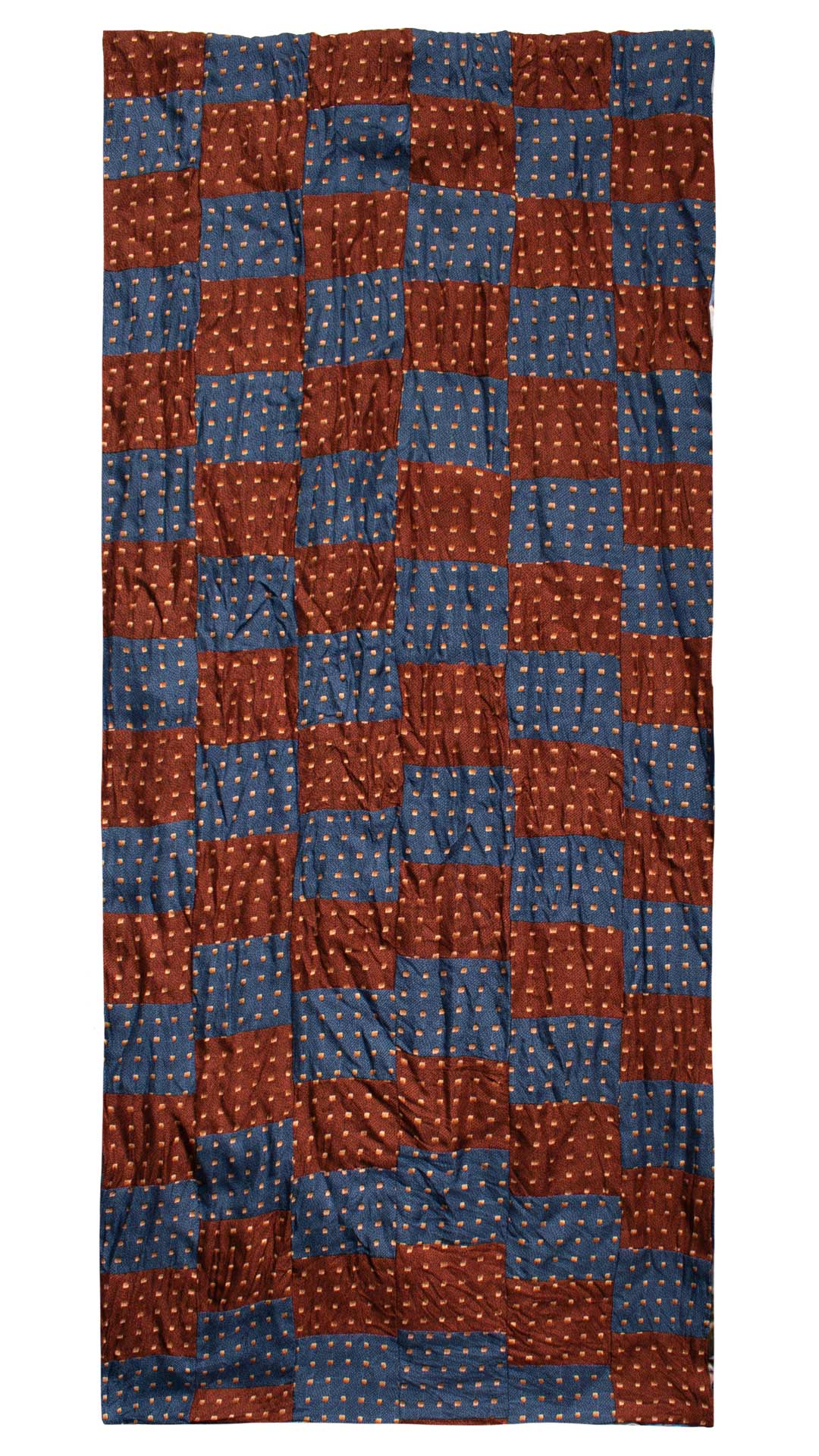 Sciarpa di Seta Marrone Blu Micro Mosaico Vintage Patchwork Fantasia Multicolor S746 Made in Italy Graffeo Cravatte Intera