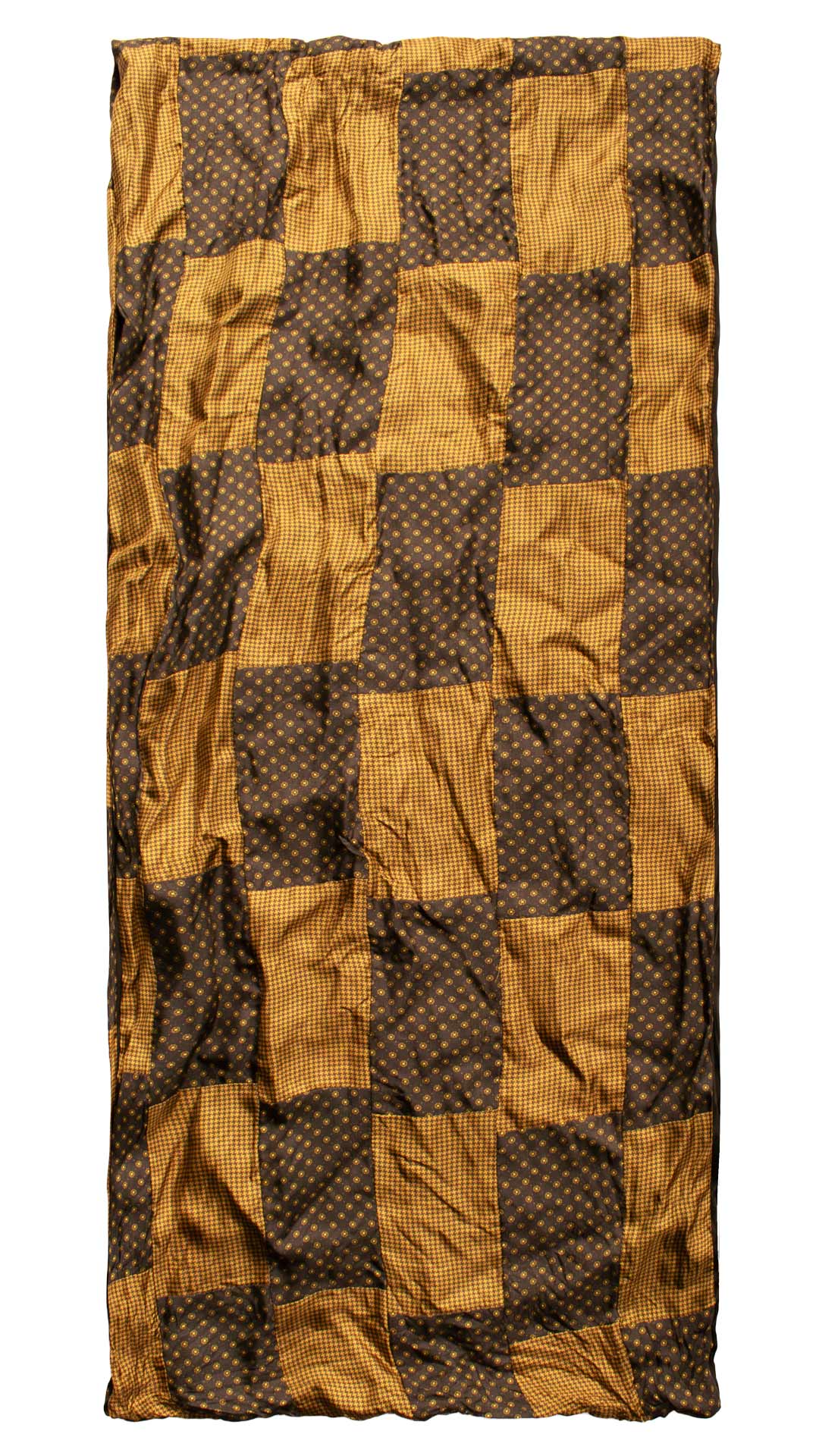 Sciarpa-di-Seta-Marrone-Giallo-Senape-Vintage-Patchwork-Fantasia- S657
Intera
