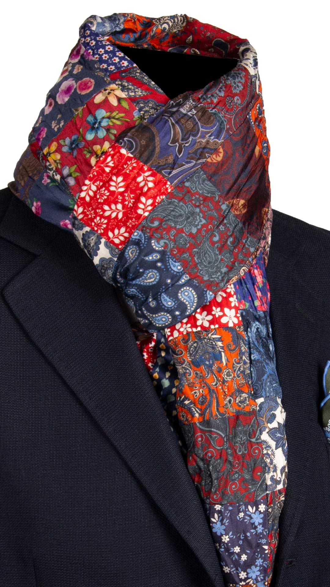 Sciarpa di Seta Micro Mosaico Vintage Patchwork Fantasia Multicolor S704 Made in Italy Graffeo Cravatte