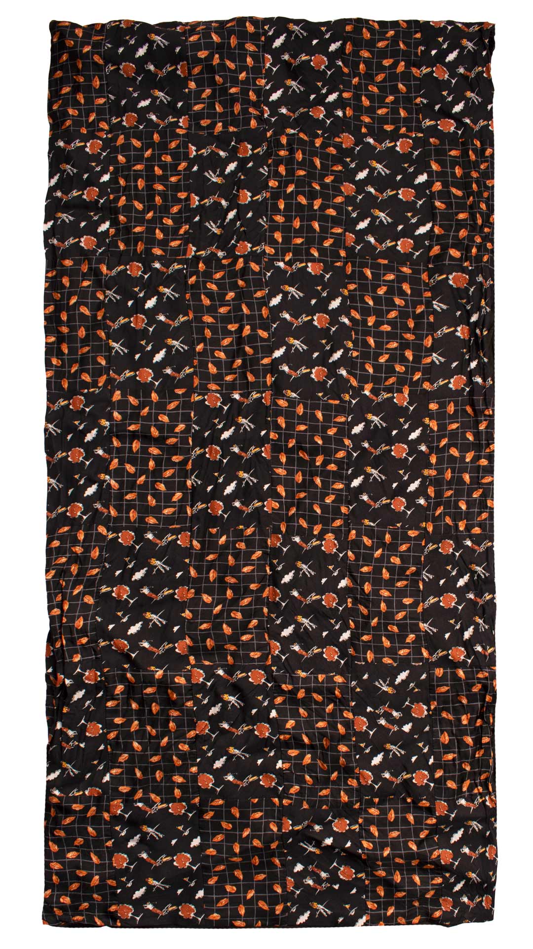 Sciarpa di Seta Nera Vintage Patchwork Fantasia Marrone Bianco Giallo S781 Made in Italy Graffeo Cravatte Intera