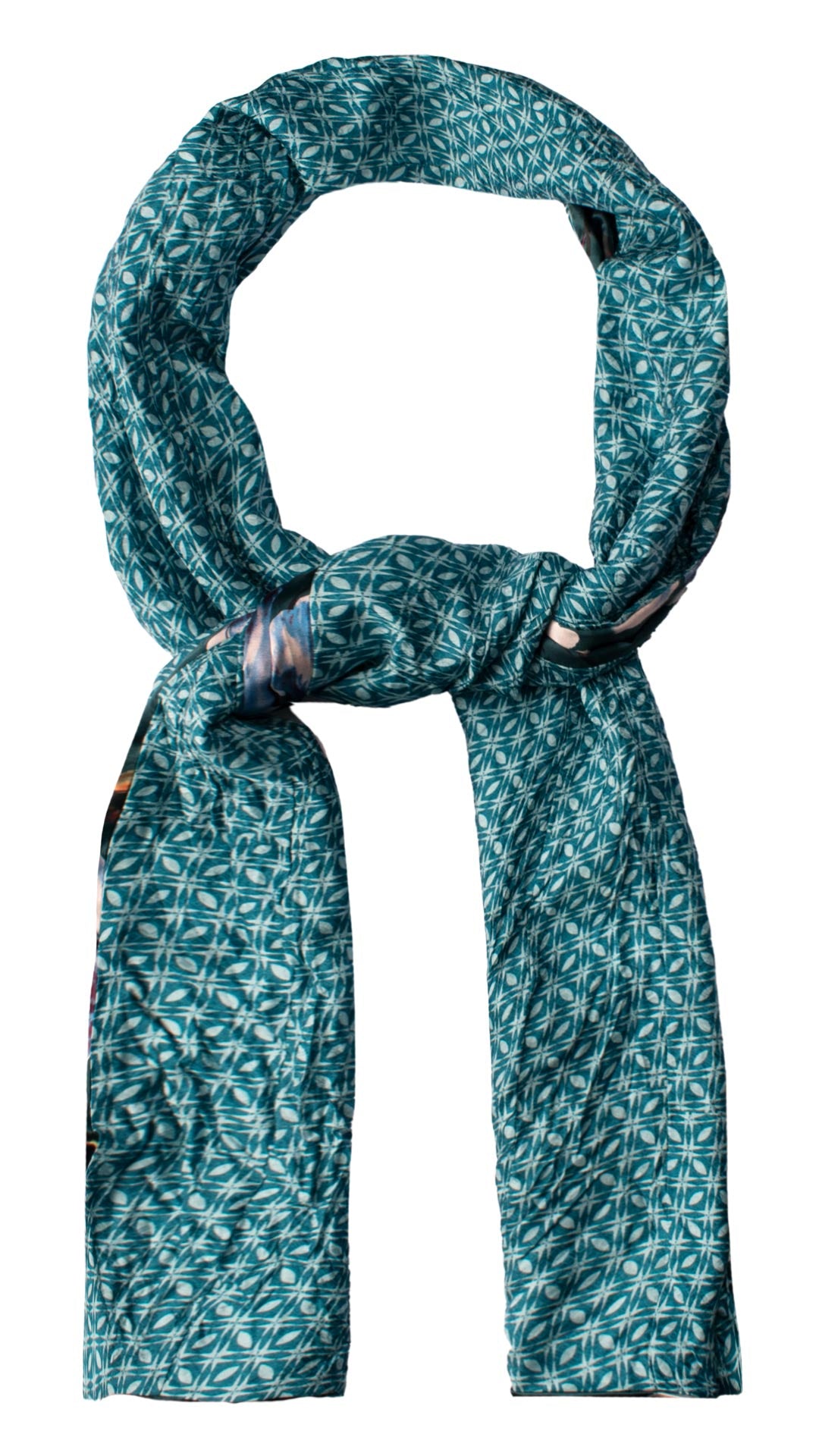 Sciarpa di Seta Ottanio Vintage Patchwork Fantasia Verde Acqua S769 Made in Italy Graffeo Cravatte Anello