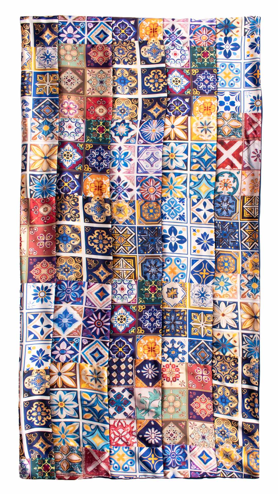 Sciarpa di Seta Raso Siciliana Vintage Patchwork con Maioliche Multicolor S772 Made in Italy Graffeo Cravatte Intera