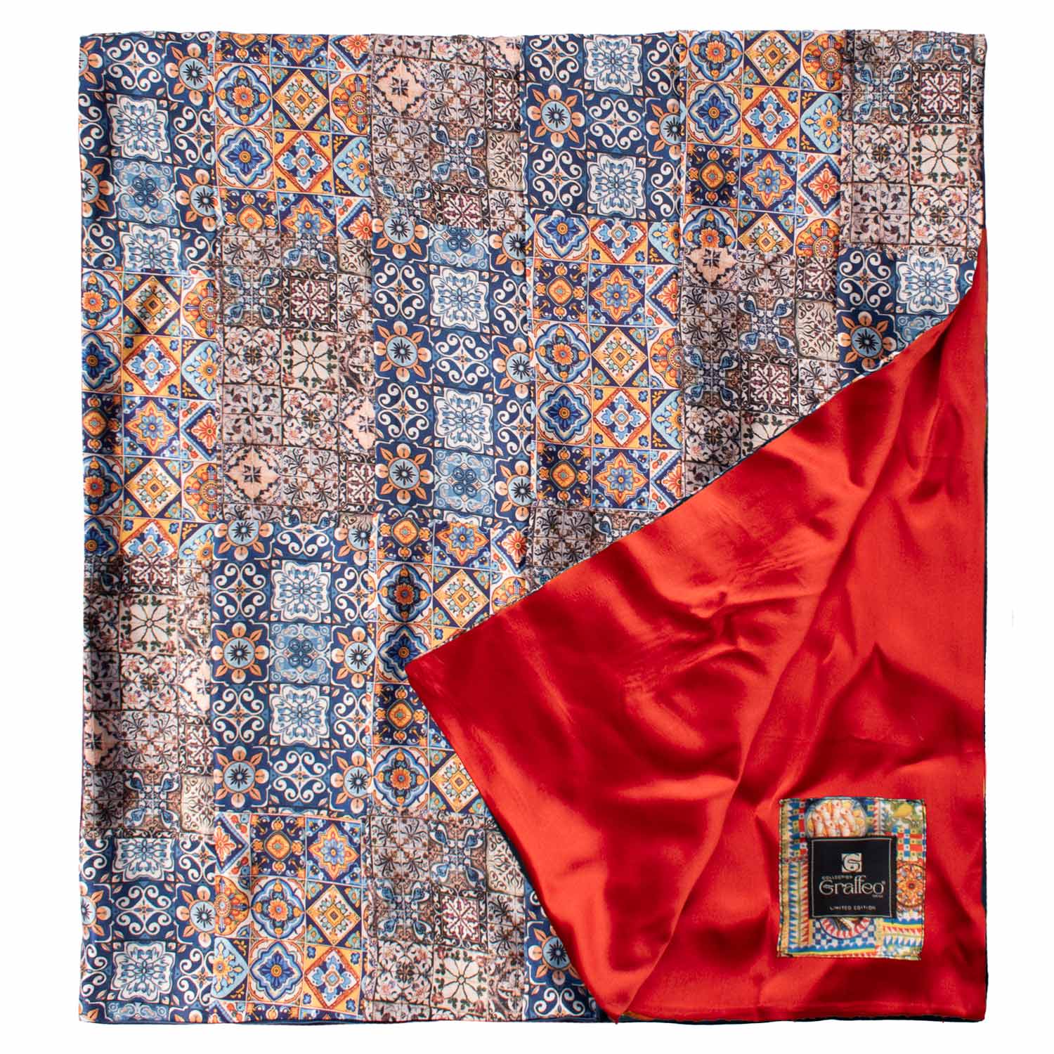 Vintage Patchwork Sicilian Satin Silk Scarf with Majolica S723