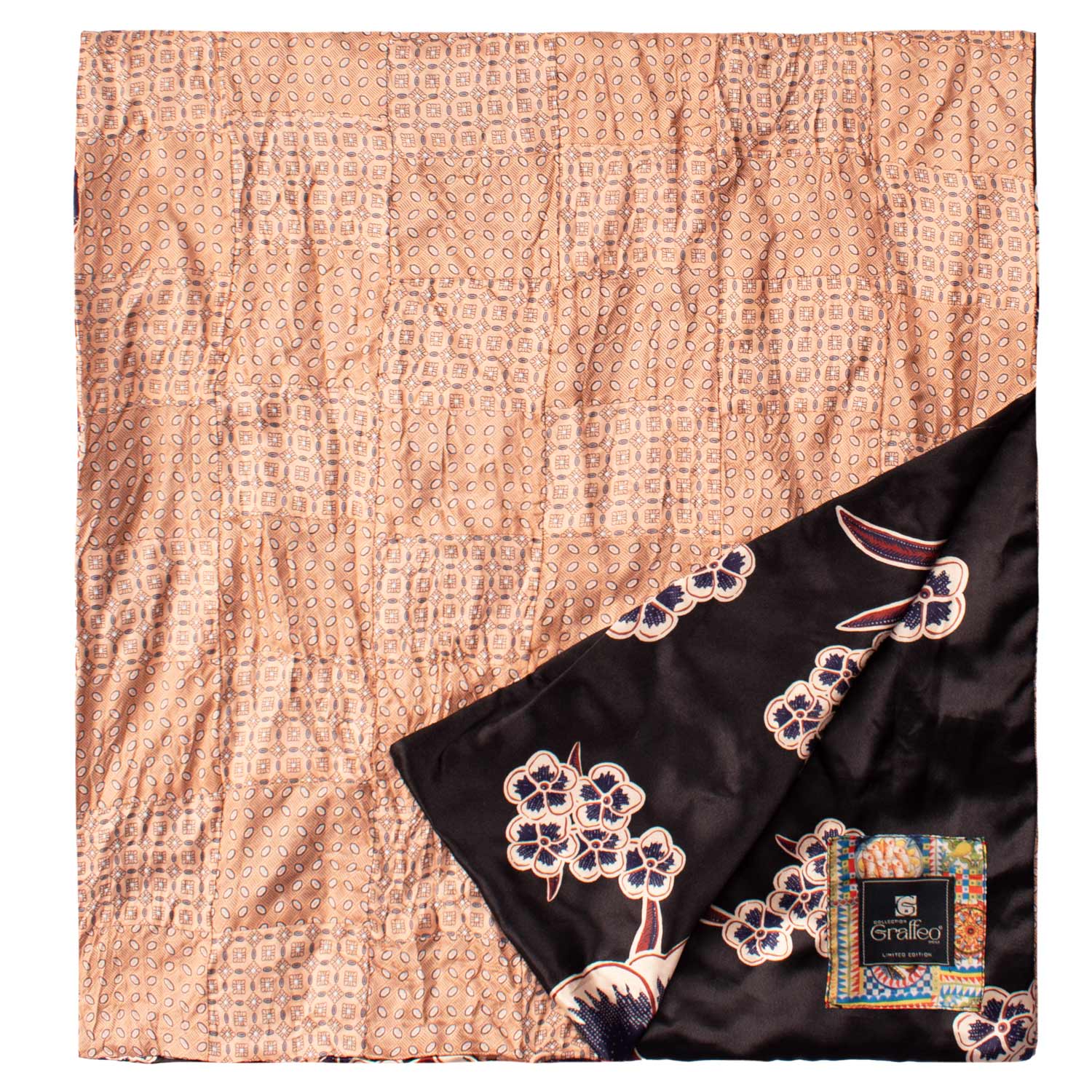 Sciarpa di Seta Rosa Salmone Micro Mosaico Vintage Patchwork Fantasia Bianco Grigio S732 Made in Italy Graffeo Cravatte Retro