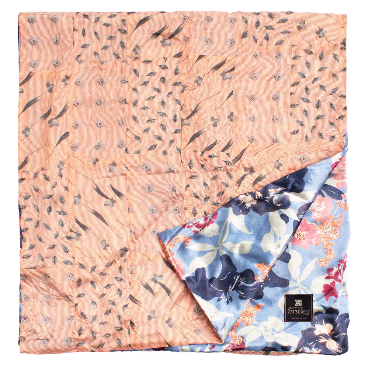 Sciarpa di Seta Rosa Salmone Vintage Patchwork Fantasia Grigio S789 Made in Italy Graffeo Cravatte Retro