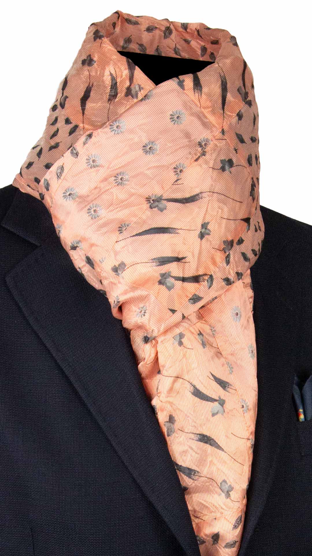 Sciarpa di Seta Rosa Salmone Vintage Patchwork Fantasia Grigio S789 Made in Italy Graffeo Cravatte