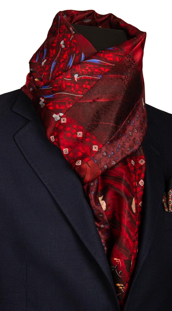 Sciarpa di Seta Rossa Bordeaux Vintage Patchwork Fantasia Multicolor Made in Italy Graffeo Cravatte