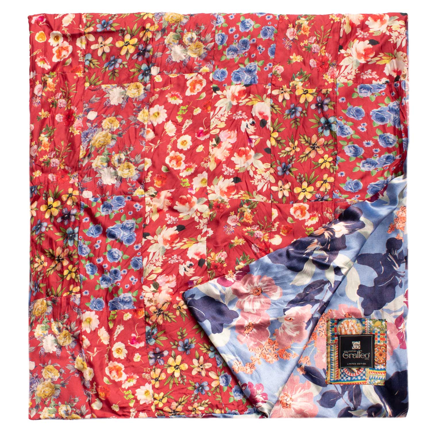 Sciarpa di Seta Rosso Antico Patchwork Fantasia Floreale Multicolor Made in Italy Graffeo Cravatte Retro