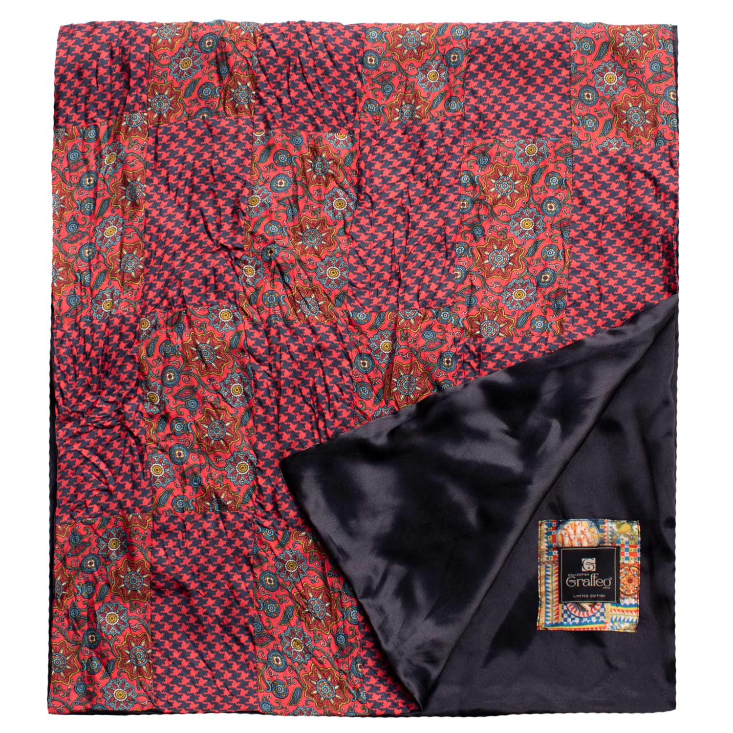 Sciarpa-di-Seta-Rosso-Corallo-Vintage-Patchwork-Fantasia-Multicolor- S695
Dettaglio