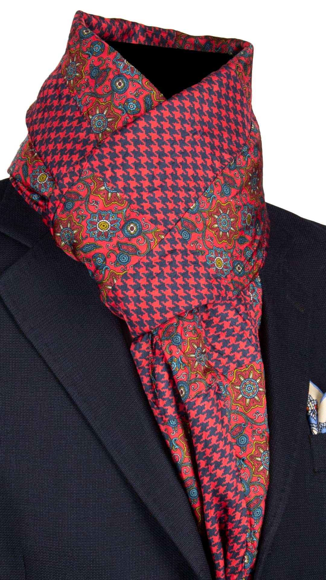 Sciarpa-di-Seta-Rosso-Corallo-Vintage-Patchwork-Fantasia-Multicolor- S695