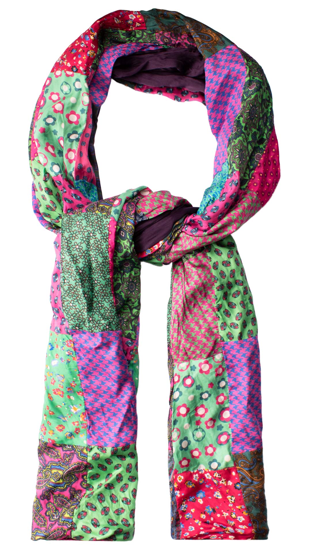 Sciarpa-di-Seta-Verde-Fucsia-Vintage-Patchwork-Fantasia-Multicolor- S648
Anello
