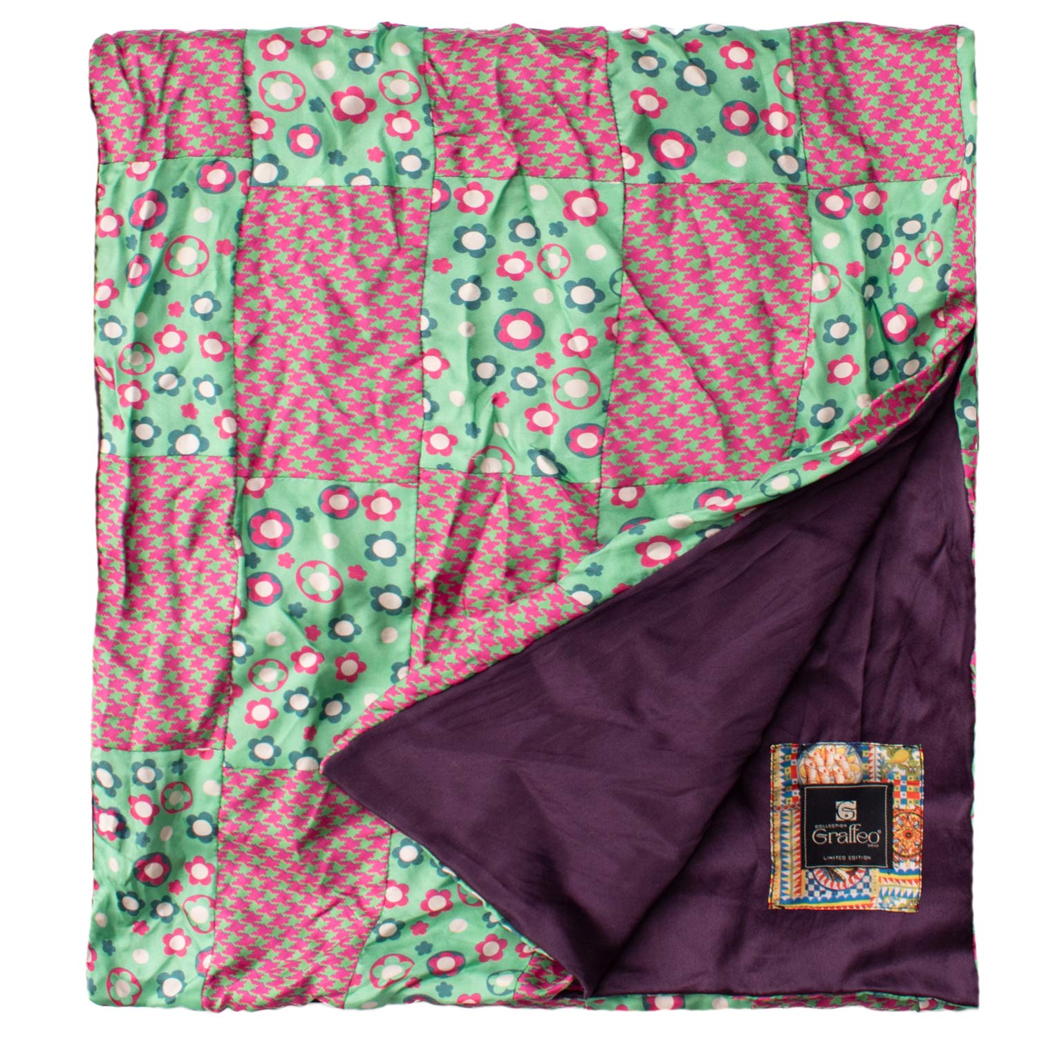 Sciarpa-di-Seta-Verde-Vintage-Patchwork-Fantasia-Fucsia-Bianco-S629
Dettaglio