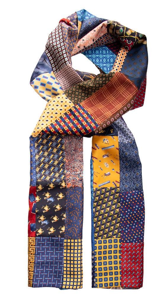 Sciarpa di Seta Vintage Patchwork Fantasia Multicolor Made in Italy Graffeo Cravatte Intera