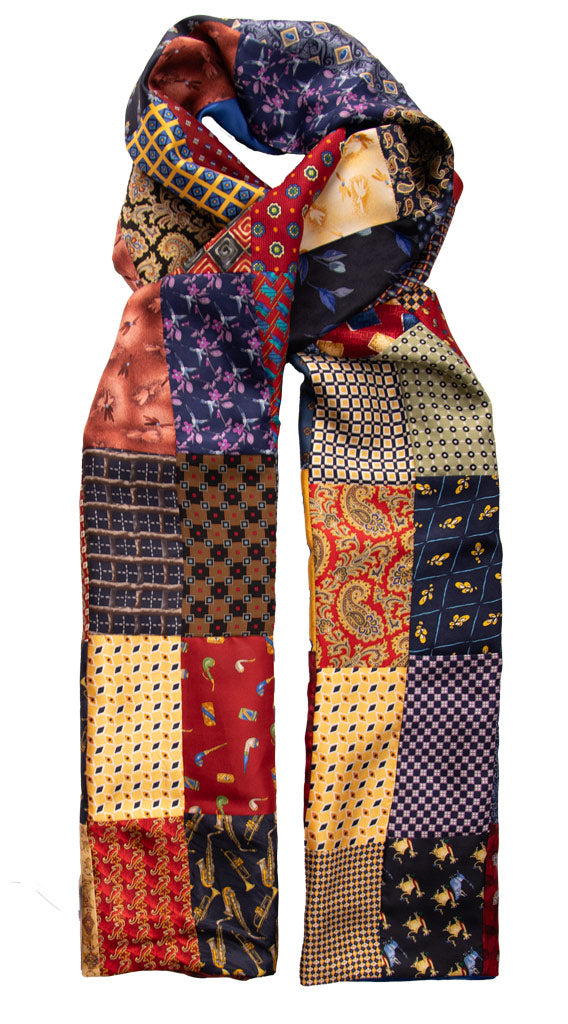 Sciarpa di Seta Vintage Patchwork Fantasia Multicolor Mad ein italy Graffeo Cravatte Intera