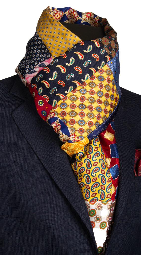 Sciarpa di Seta Vintage Patchwork Fantasia Multicolor Made in italy Graffeo Cravatte