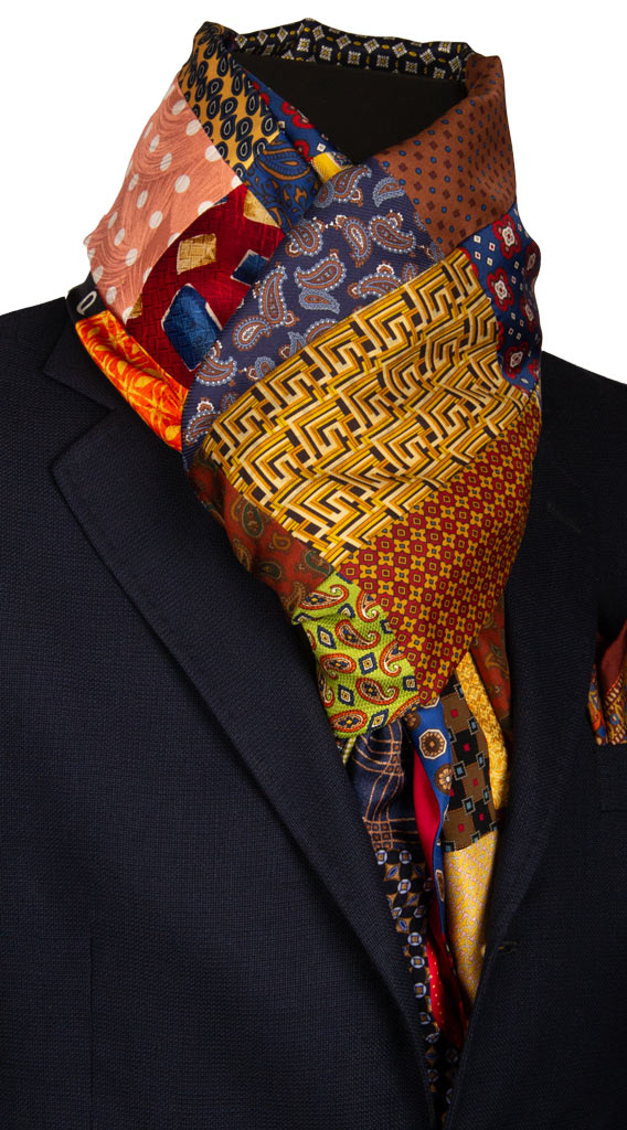 Sciarpa di Seta Vintage Patchwork Fantasia Multicolor Made in Italy Graffeo Cravatte