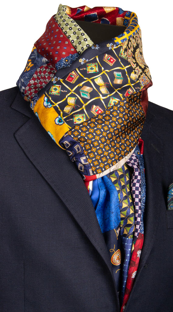 Sciarpa di Seta Vintage Patchwork Fantasia Multicolor Made in Italy Graffeo Cravatte